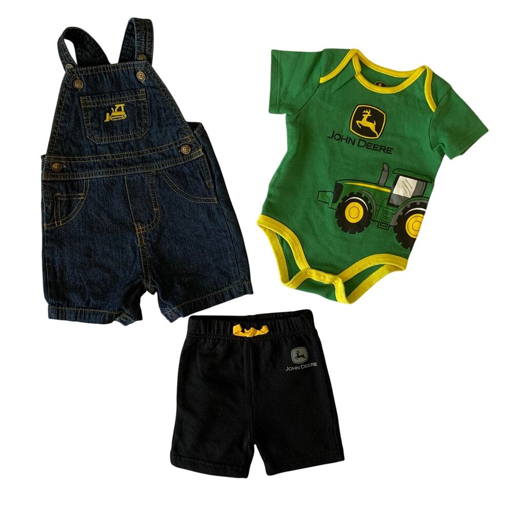 John Deere Baby Boys 6-9 Months Shorts Overalls One Piece Romper Logo Infant Set